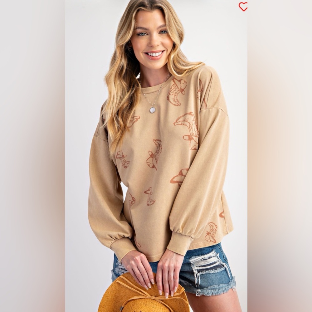 Easel Beige Cowboy Hat Sweatshirt